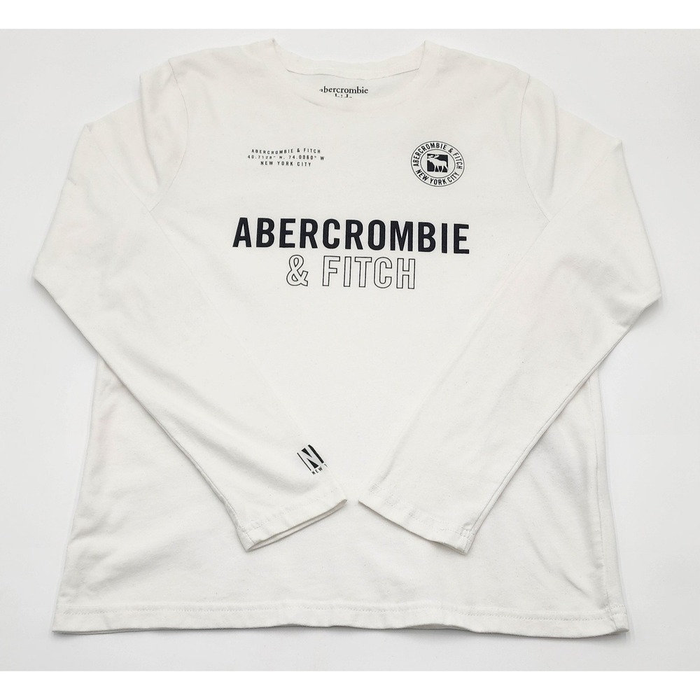 Abercrombie Kids Long Sleeve Graphic Tee Kids 13/14 White Excellent NYC Logo